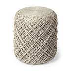 16" Ivory Upholstery Cylinder Abstract Pouf Ottoman