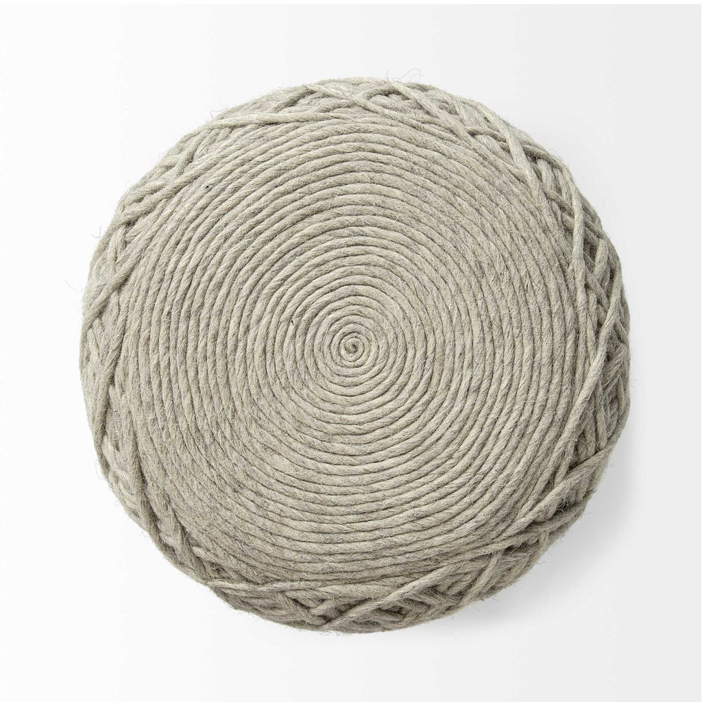16" Ivory Upholstery Cylinder Abstract Pouf Ottoman