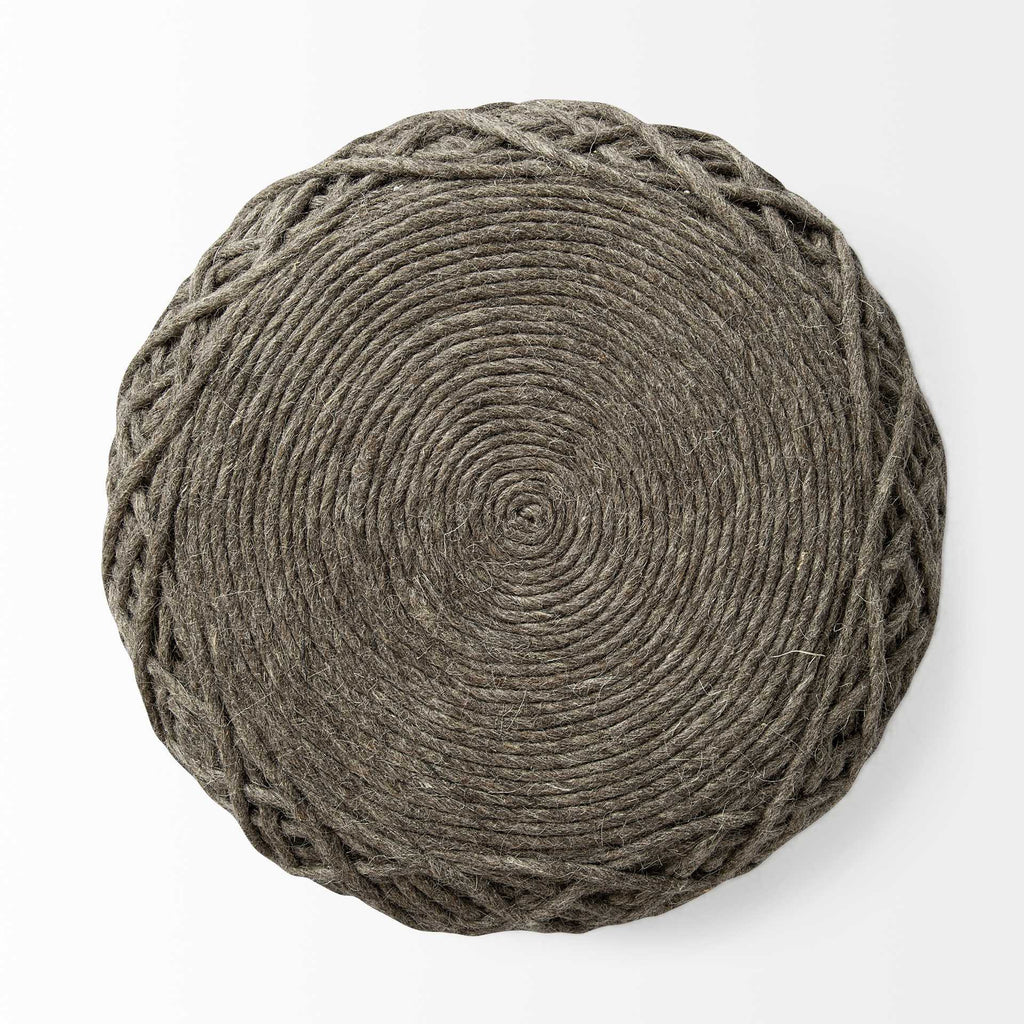 16" Brown Upholstery Cylinder Abstract Pouf Ottoman