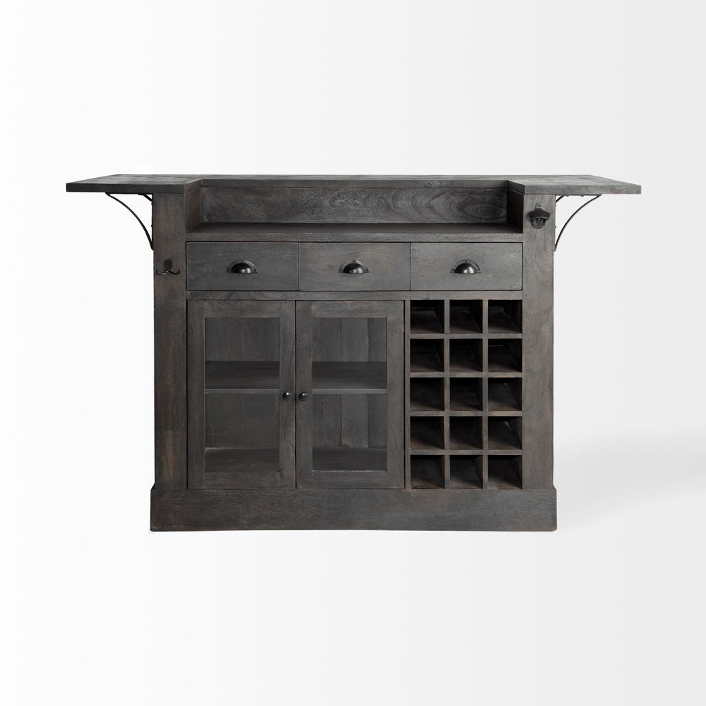 29" Gray Solid Wood Rolling Kitchen Island With Storage