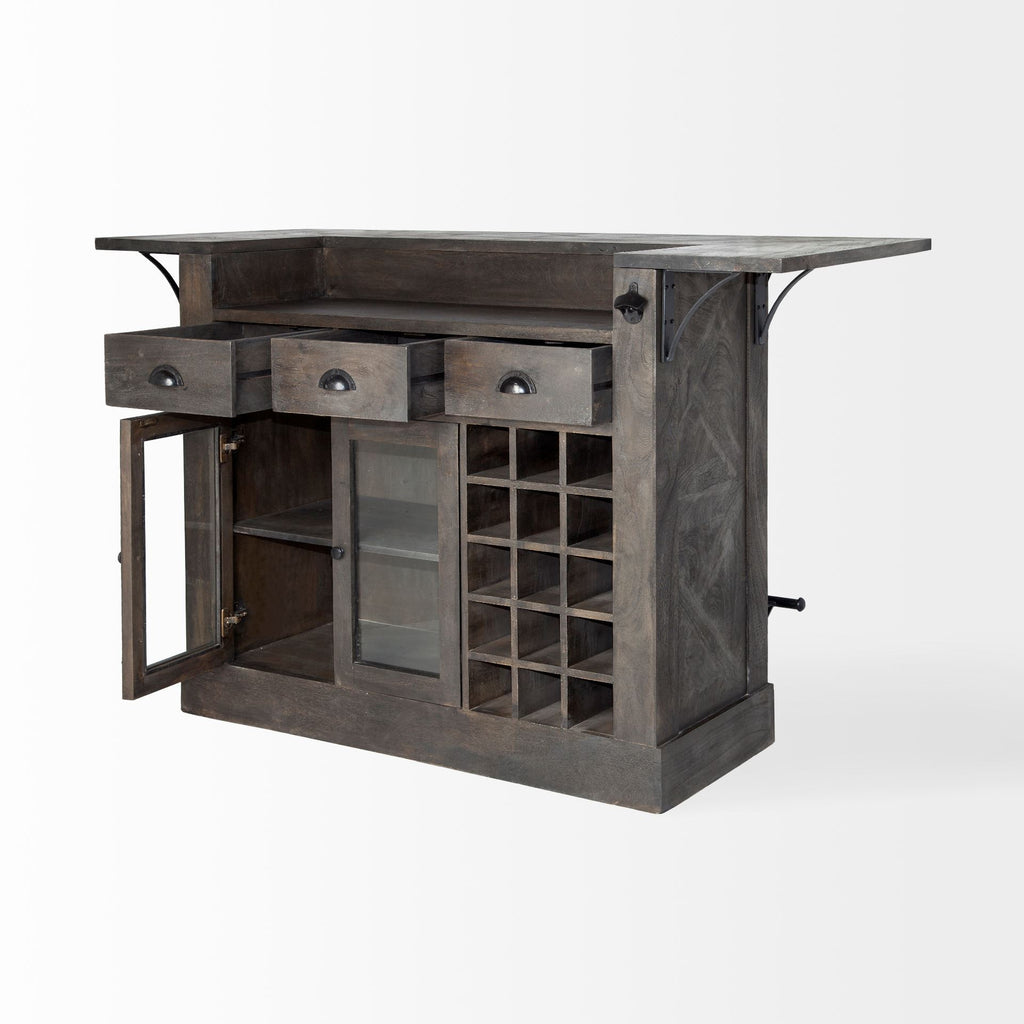 29" Gray Solid Wood Rolling Kitchen Island With Storage