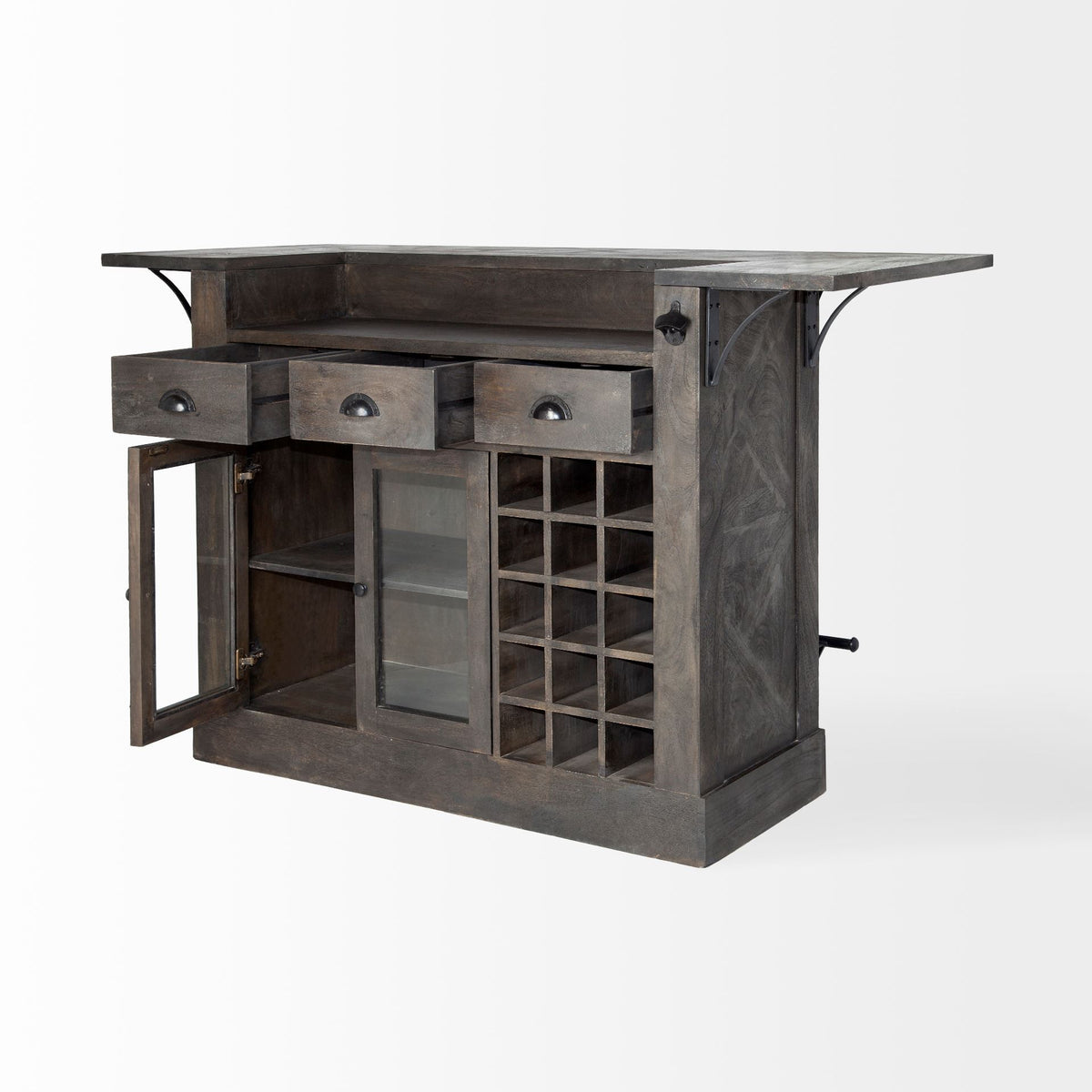 29" Gray Solid Wood Rolling Kitchen Island With Storage