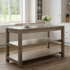 Brown Solid Wood Kitchen Island With Two Tier Smooth Counter Top