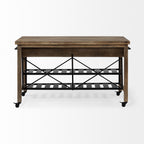 Brown Solid Wood Top Kitchen Island With Two Tier Black Metal Rolling