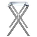 Hotel White Finish Wood Folding Luggage Rack With Navy Straps
