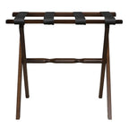 Hotel Dark Walnut Finish Wood Folding Luggage Rack With Black Straps