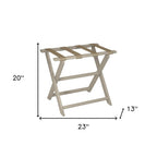 Earth Friendly Taupe Folding Luggage Rack With Dark Tan Straps