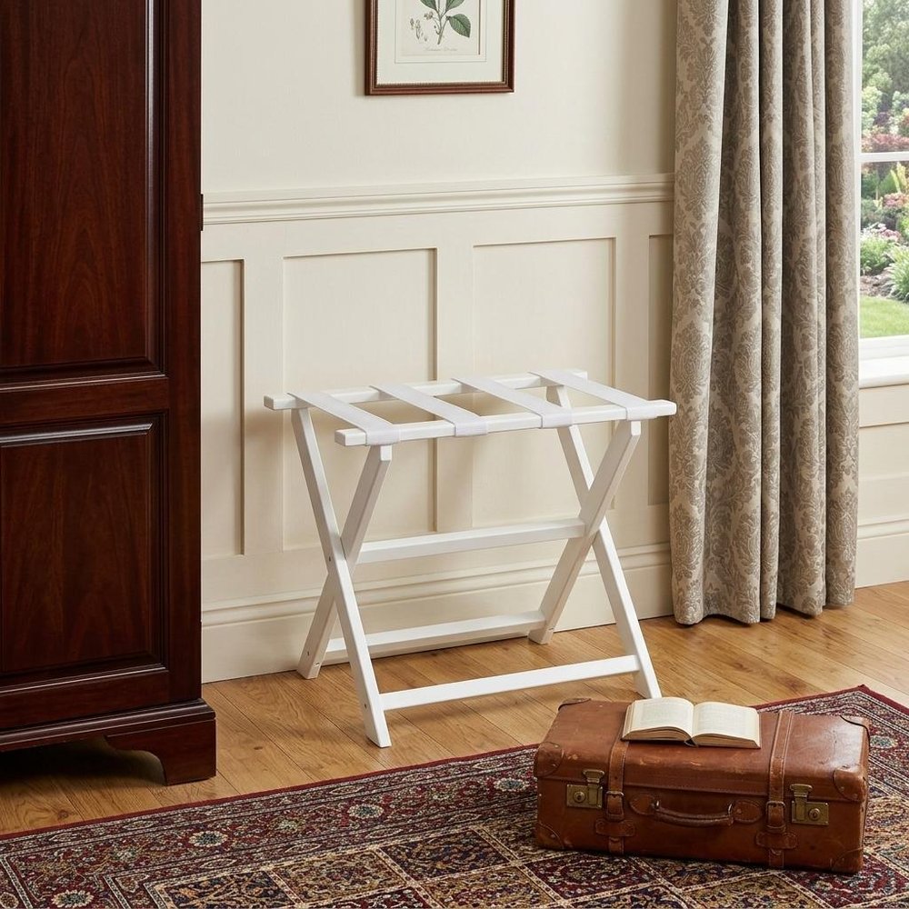 Earth Friendly White Folding Luggage Rack With White Straps
