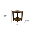 Curvilinear Dark Brown Teak 18" Corner Shower Bench With Shelf