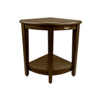 Curvilinear Dark Brown Teak 18" Corner Shower Bench With Shelf