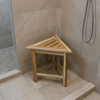 15" Brown Teak Corner Shower Bench