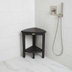 Mod Gray Teak 18" Curvilinear Corner Shower Bench With Shelf