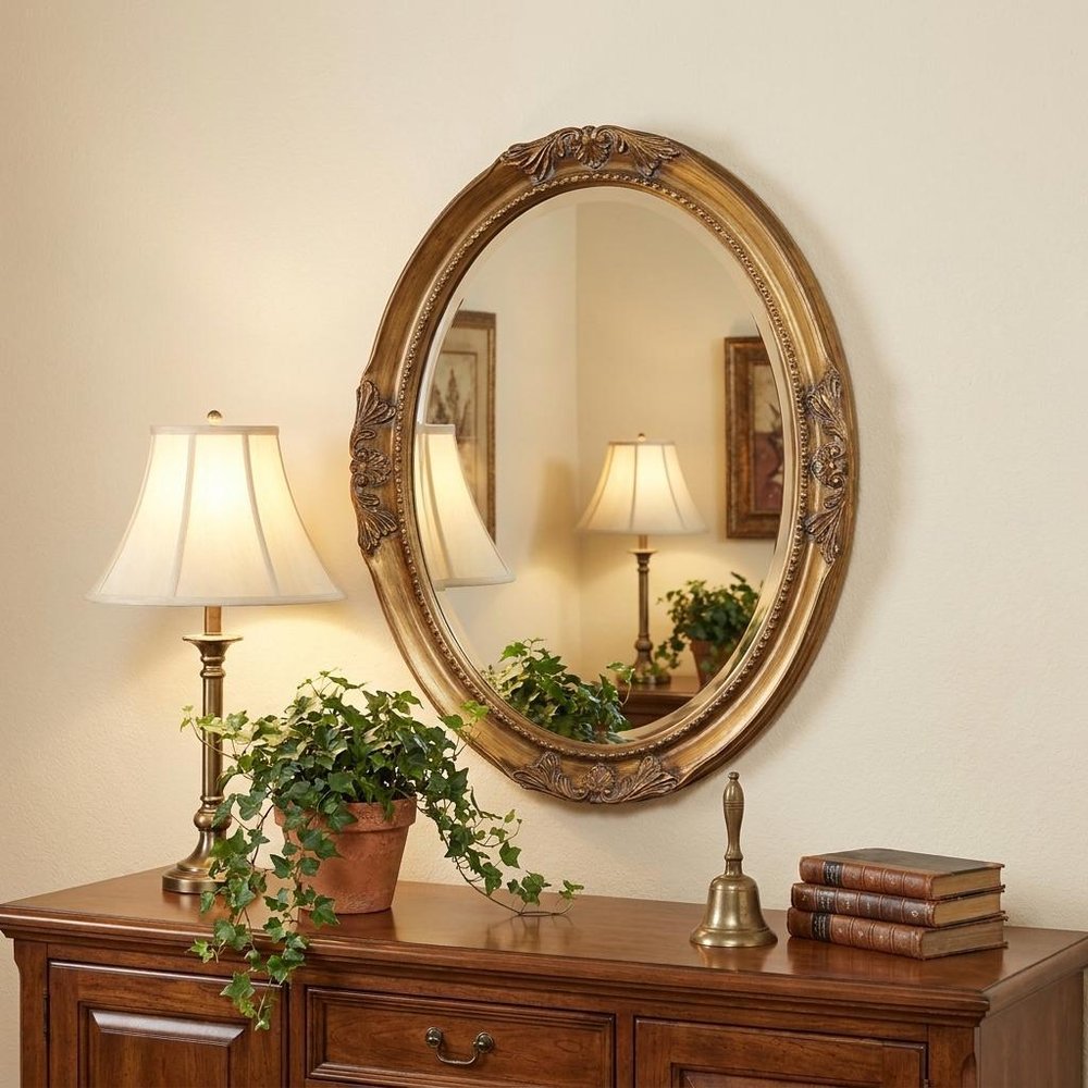 33" Gold Oval Framed Accent Mirror