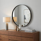 36" Black Round Framed Accent Mirror