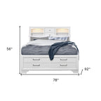 White Solid Wood Lighted King Bed Frame With Drawers