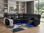 Black Polyester Blend Power Reclining L Shaped Three Piece Corner Sectional With Console