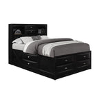 Black Solid Wood Queen Bed Frame With Eight Drawers