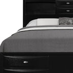 Black Solid Wood Queen Bed Frame With Eight Drawers