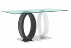 63" Clear Gray and White Glass And Metal Double Pedestal Base Dining Table