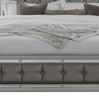Silver Tufted Linen Upholstered Full Bed Frame with Nailhead Trim With No