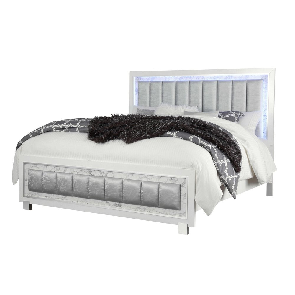 White Faux Leather Upholstered Full Bed Frame With No