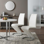 Set of Two White and Silver Upholstered Faux Leather Dining Parsons Chairs