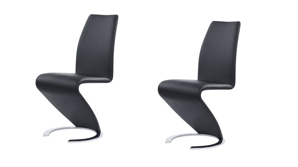 Set of Two White and Silver Upholstered Faux Leather Dining Parsons Chairs