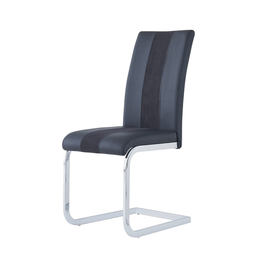 Set of Four Gray and Silver Upholstered Faux Leather Dining Side Chairs
