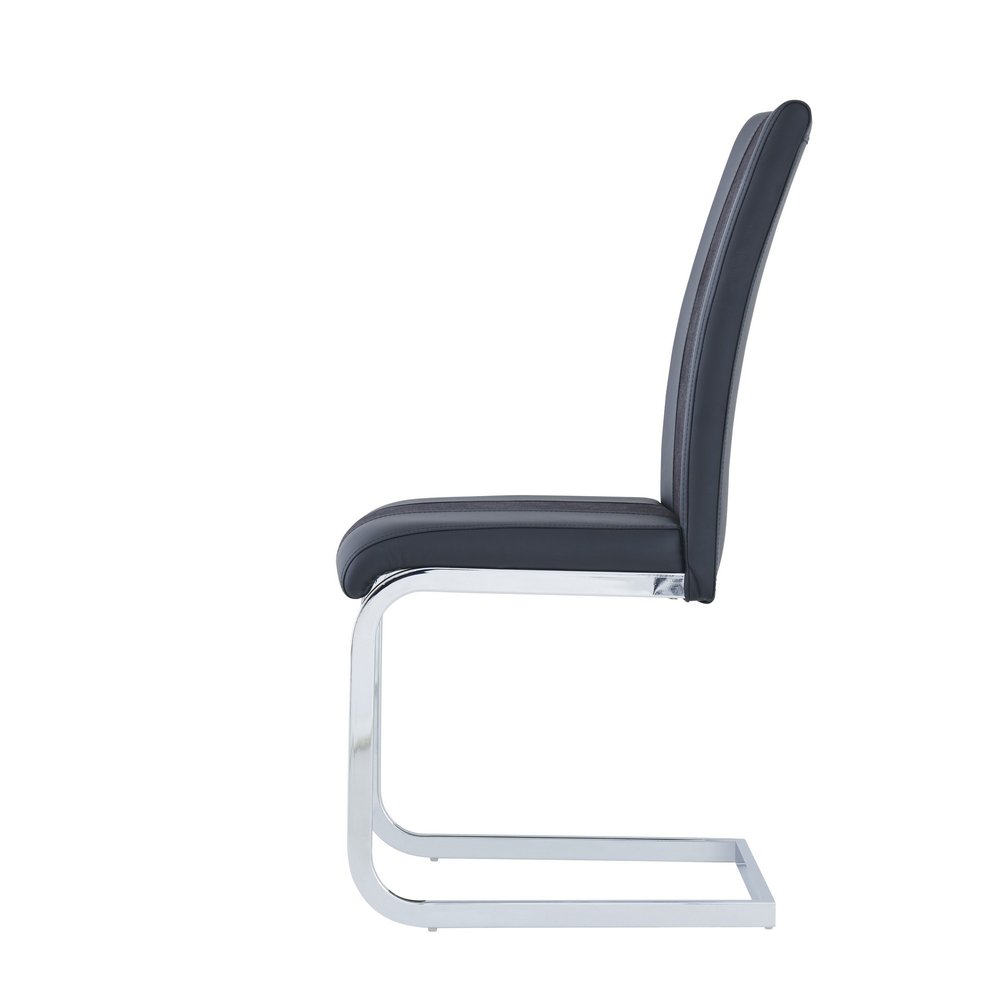 Set of Four Gray and Silver Upholstered Faux Leather Dining Side Chairs