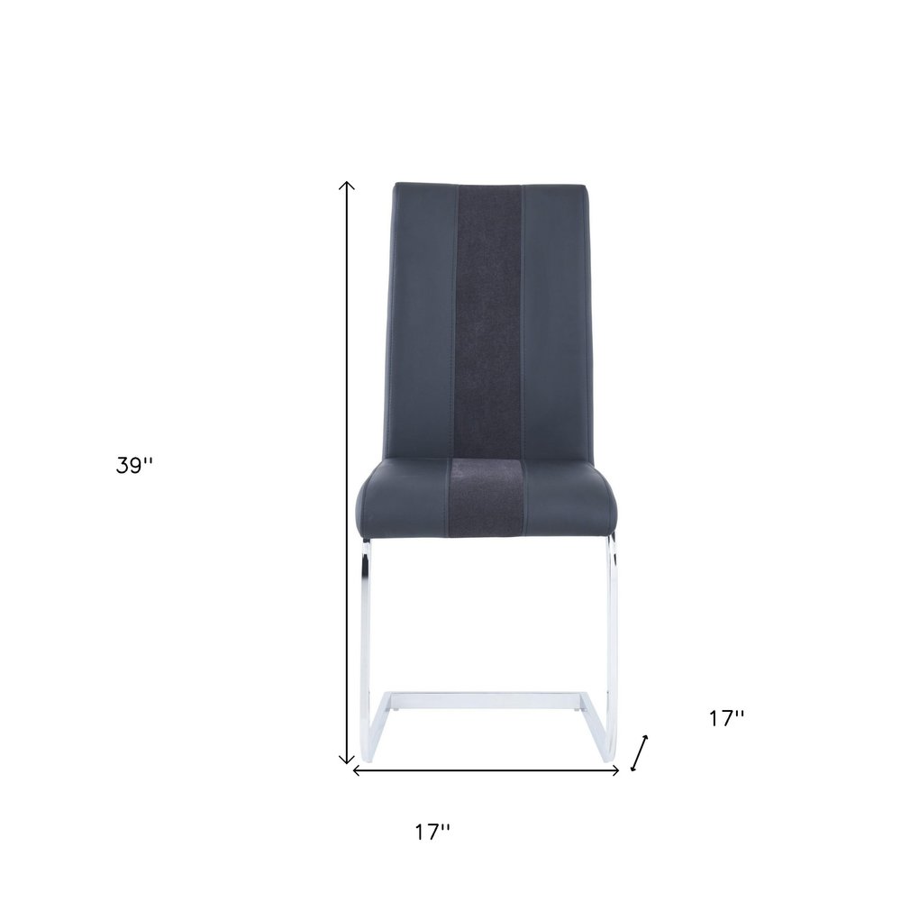 Set of Four Gray and Silver Upholstered Faux Leather Dining Side Chairs