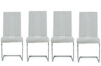 Set of Four White and Silver Upholstered Faux Leather Dining Side Chairs