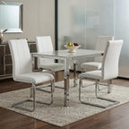 Set of Four White and Silver Upholstered Faux Leather Dining Side Chairs