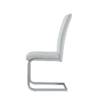 Set of Four White and Silver Upholstered Faux Leather Dining Side Chairs