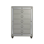 33" Silver Solid Wood Mirrored Five Drawer Dresser
