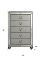 33" Silver Solid Wood Mirrored Five Drawer Dresser