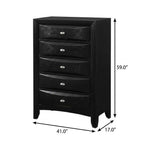 41" Black Solid Wood Five Drawer Dresser