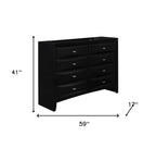 41" Black Solid Wood Five Drawer Dresser