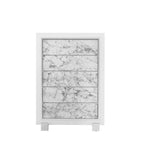 Modern White Dresser With 7 Faux Marble Detailed Front Drawer.