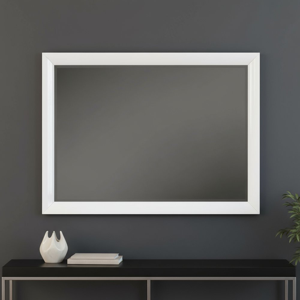 34" White Wood Framed Accent Mirror
