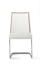 Set of Two White and Silver Upholstered Faux Leather Dining Side Chairs