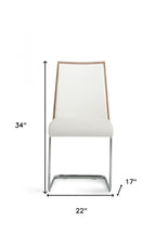 Set of Two White and Silver Upholstered Faux Leather Dining Side Chairs