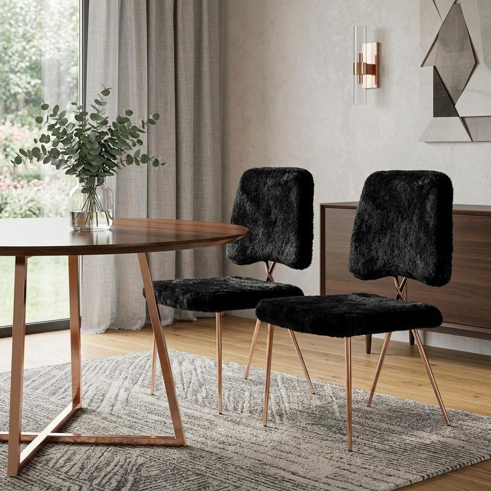 Set of Two Black and Gold Upholstered Fabric Dining Side Chairs