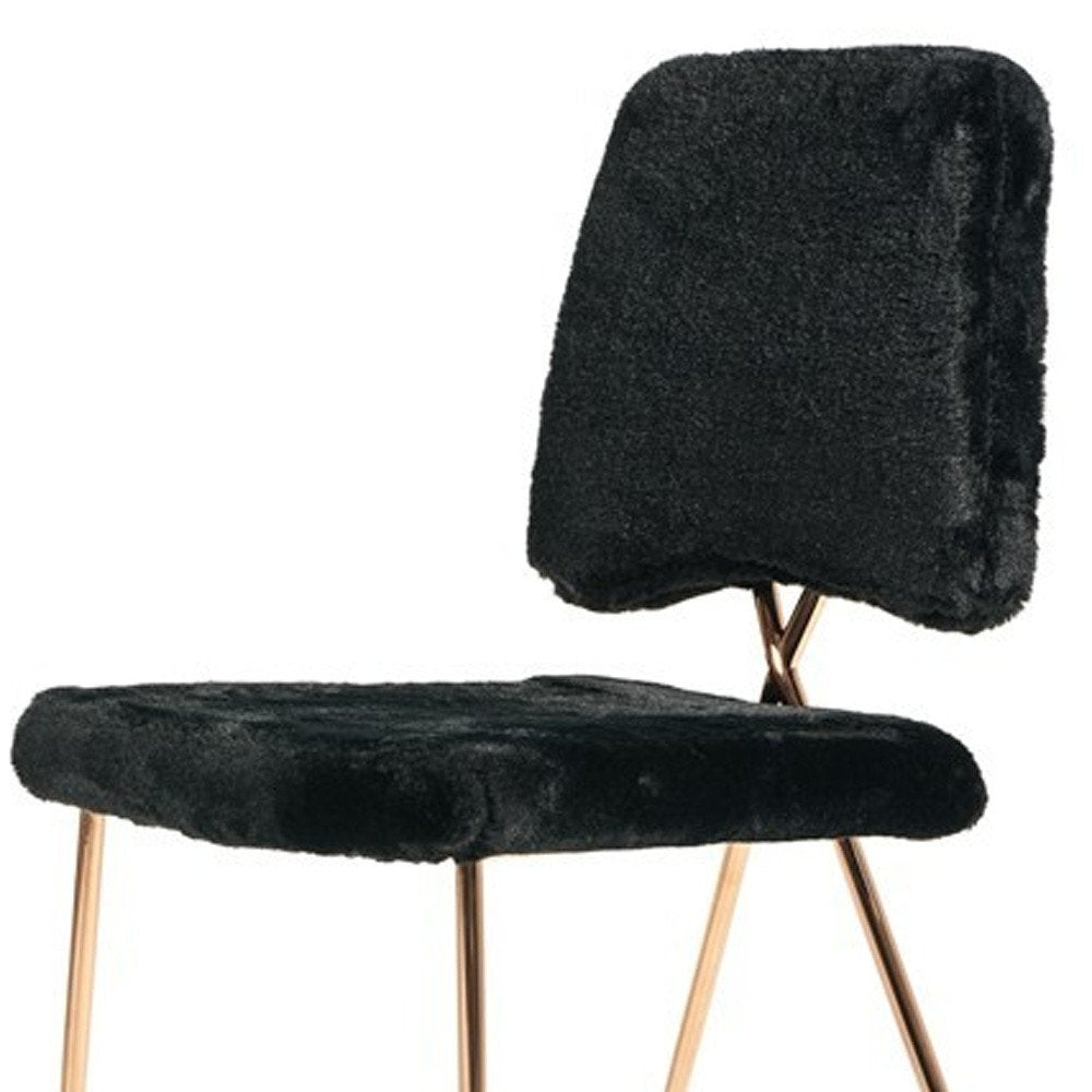 Set of Two Black and Gold Upholstered Fabric Dining Side Chairs