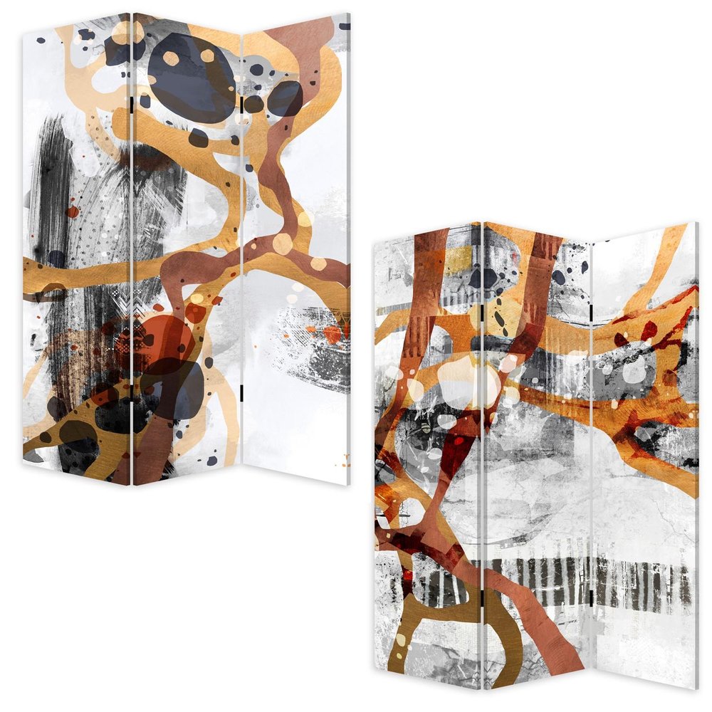 72" Black And White Canvas Folding Three Panel Screen Room Divider