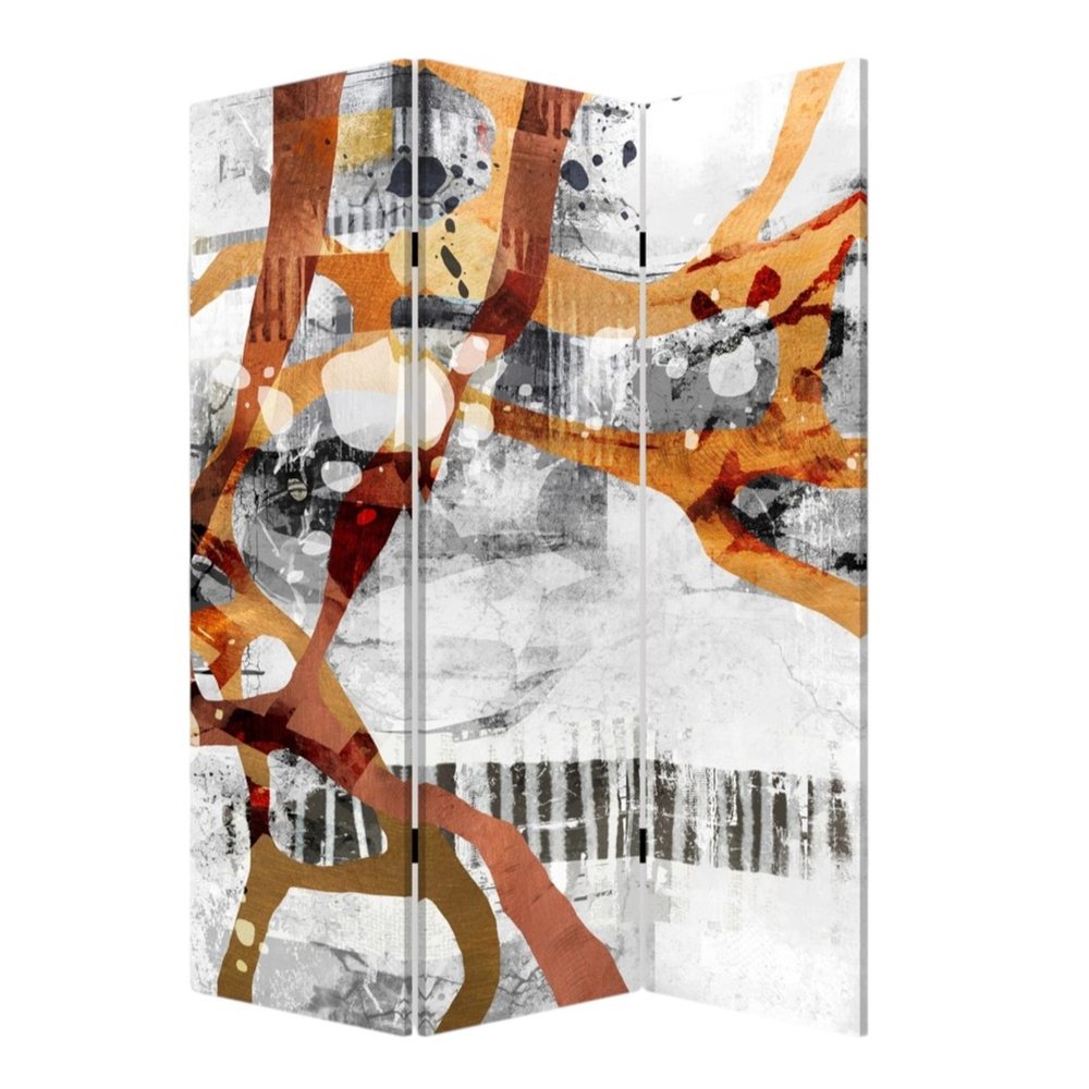 72" Black And White Canvas Folding Three Panel Screen Room Divider