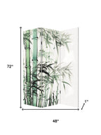 72" Green And White Canvas Folding Three Panel Screen Room Divider