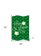 72" Green and White CanvasFolding Three Panel Screen Room Divider