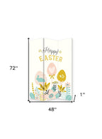 72" Yellow and White Canvas Folding Three Panel Screen Room Divider