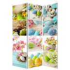 72" Yellow and White Canvas Folding Three Panel Screen Room Divider