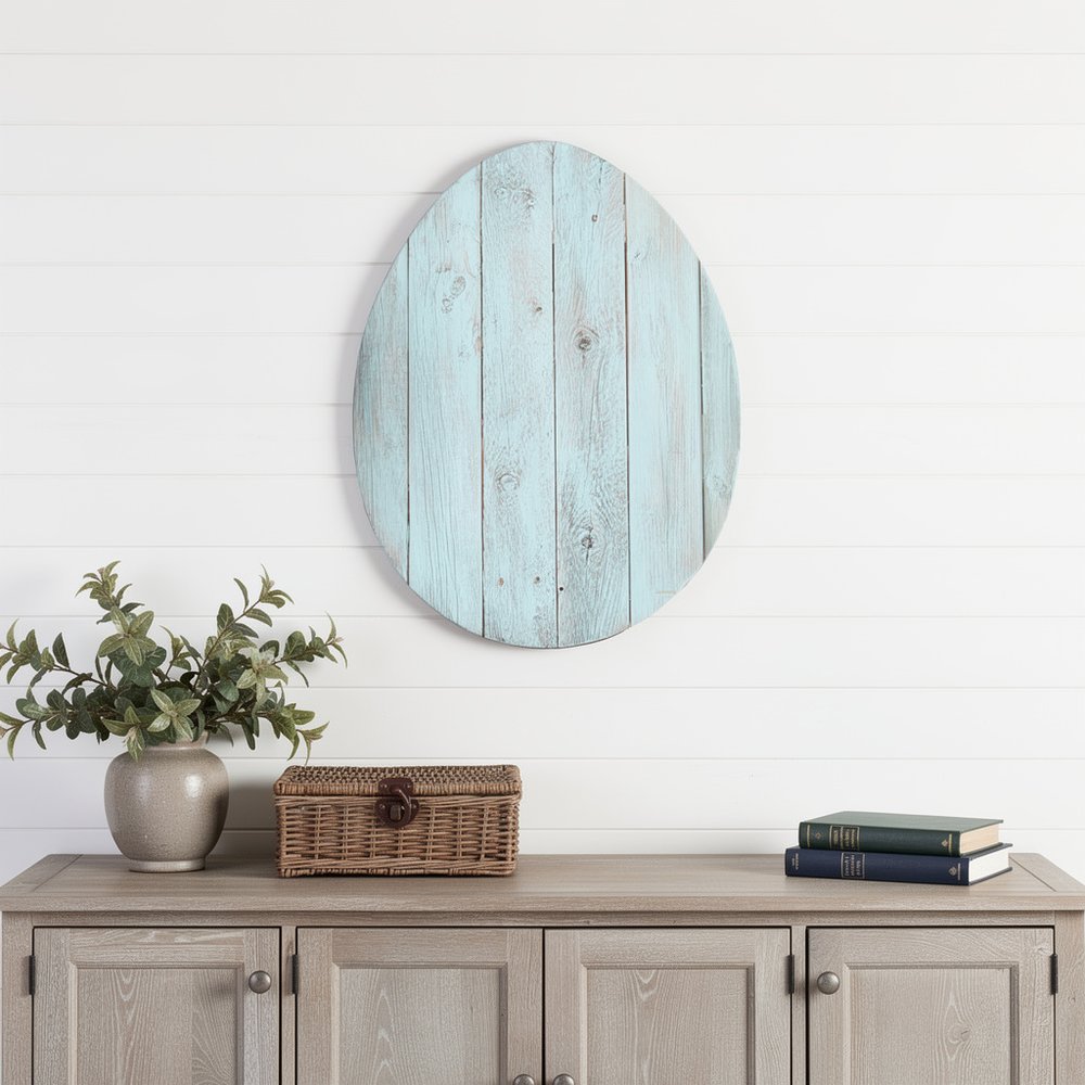 12" X 9" Turquoise Reclaimed Wood Egg Shaped Wall Decor